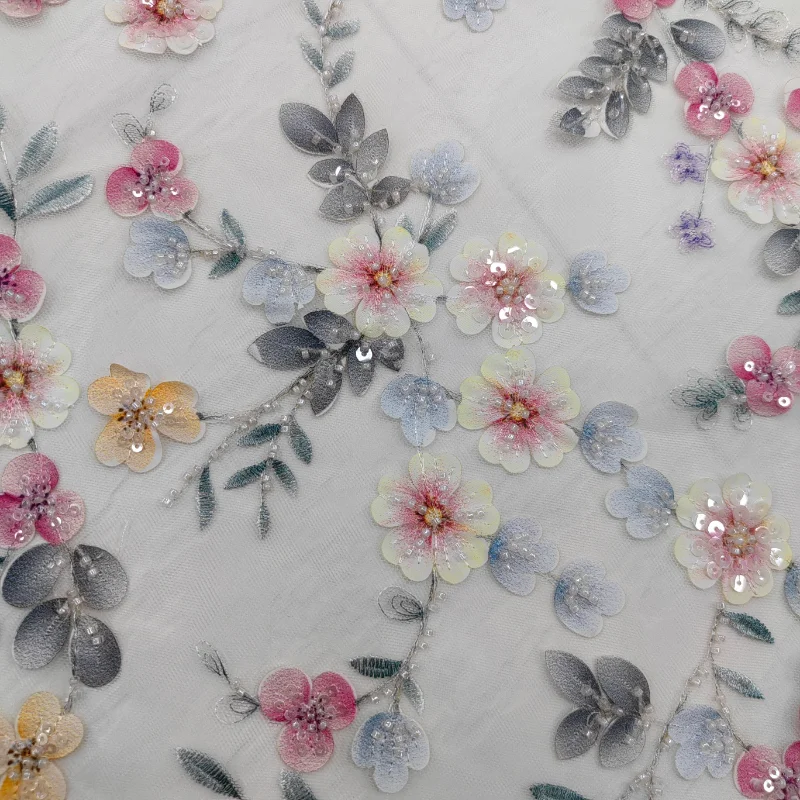 

Beaded Embroidered Lace Tulle Fabric for DIY Sewing Handmade Wedding Dress Window Curtain Decoration Clothing Fashion Cloth