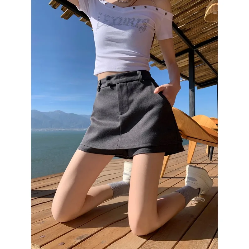

Womens Denim Skirt Jean Skirt New A Line Short Skirt Retro College Style Fake Two Piece Design Skirt Pants
