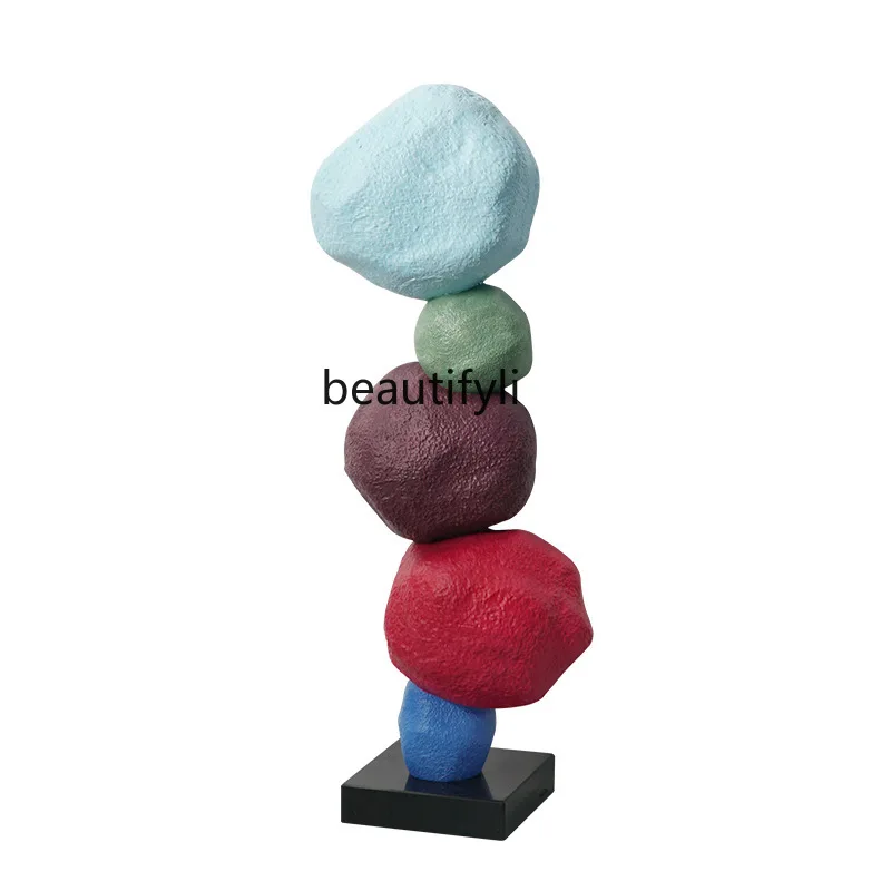 Modern creative colorful stacked stone decorative sculpture, floor-to-ceiling abstract art ornament