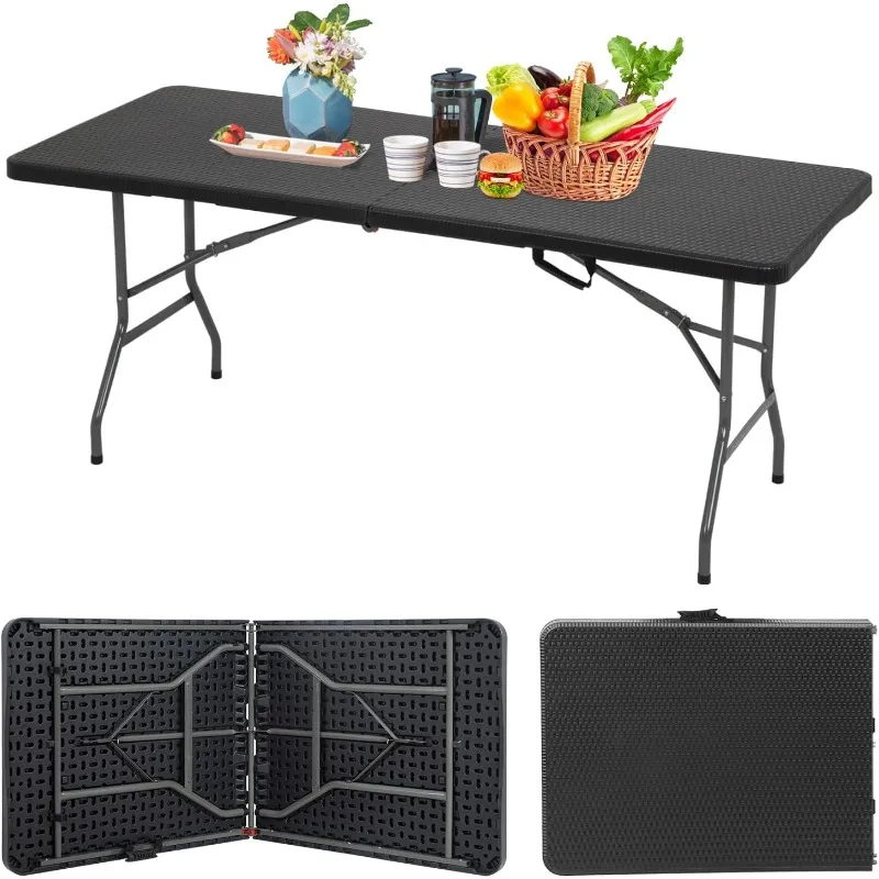 

Складной стол 6 футов, портативный пластиковый стол с ручкой для переноски, водонепроницаемый складной дизайн, замок со стальной рамой для мероприятий, кемпинга