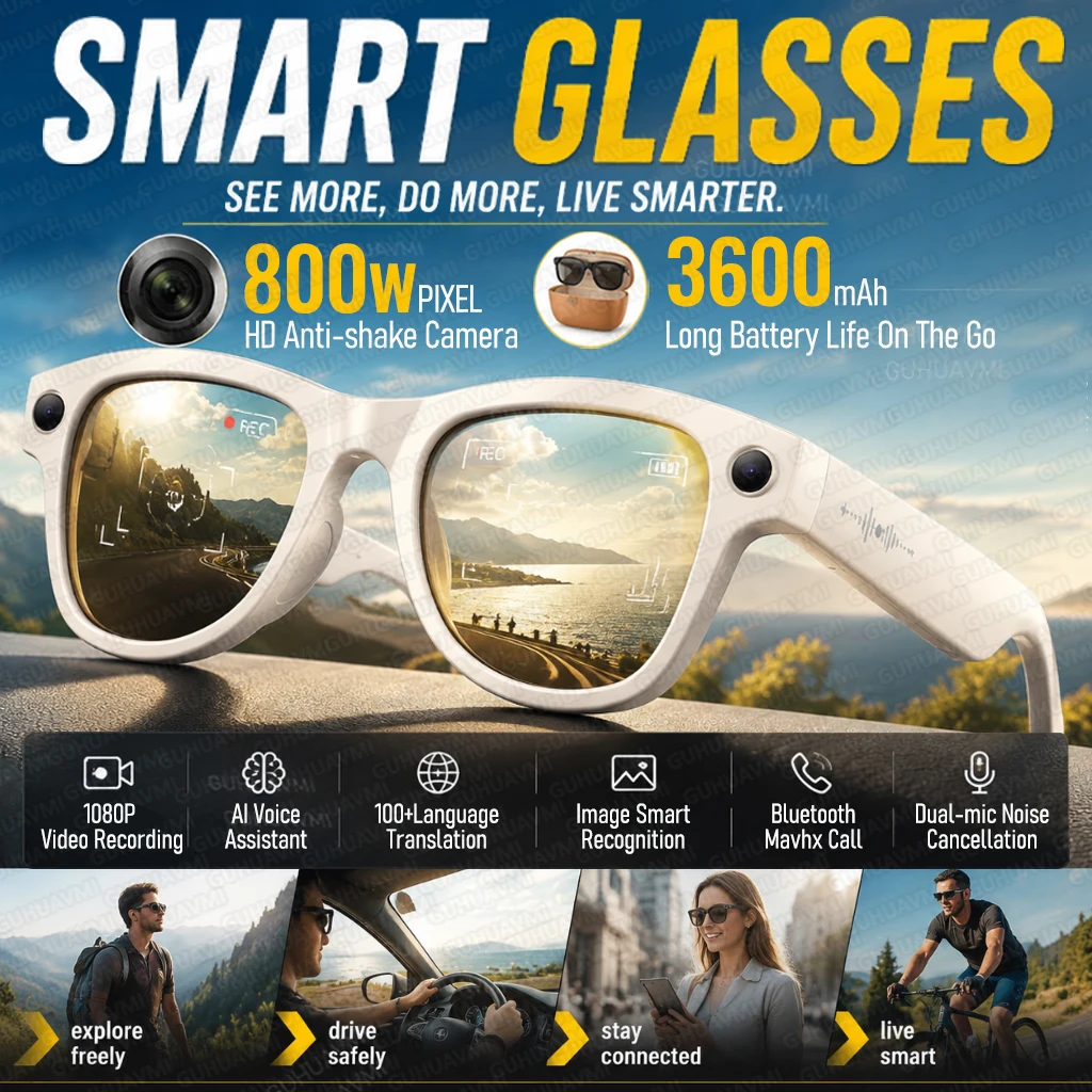 TOP 1 AI Smart Glasses 8MP POV Video Recording 3600mAh Battery Real-Time Translation AI Assistant Photochromic Glasses Men Women