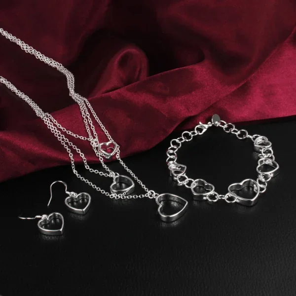Heißes 925er-Sterlingsilber-Liebes-Herz-Armband, Halskette, Ohrringe, Schmuckset für Damen, modisch, klassisch, Hochzeit, Party, Urlaub, Geschenk