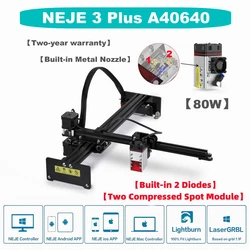 NEJE-CNC Máquina De Corte Gravador A Laser, Impressora De Marca De Madeira, Ferramenta De Gravura De Metal, Controle De Aplicativo Bluetooth, Lightburn, 3 Mais, A40640, 80W