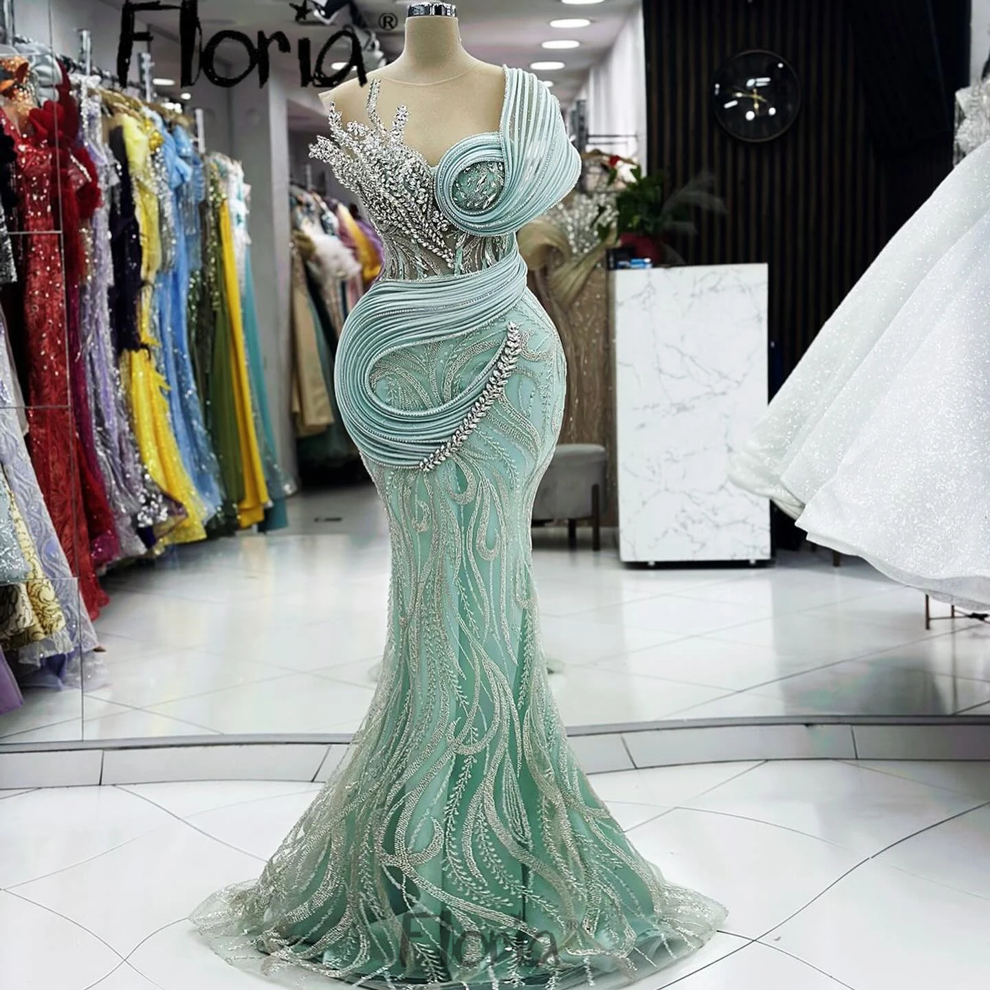 Floria Mermaid Slim Crystals Luxury Wedding Party Dress Women Party Dinner Dresses Robes De Soirée Plus Size abiti da ballo formali