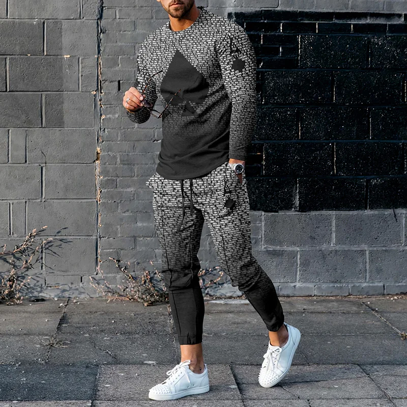 Men Tracksuit Trousers 2 Piece Sets Long Sleeve T-shirt 3D Print Spring Autumn Hot Casual Vintage Pullover Oversize High-quality