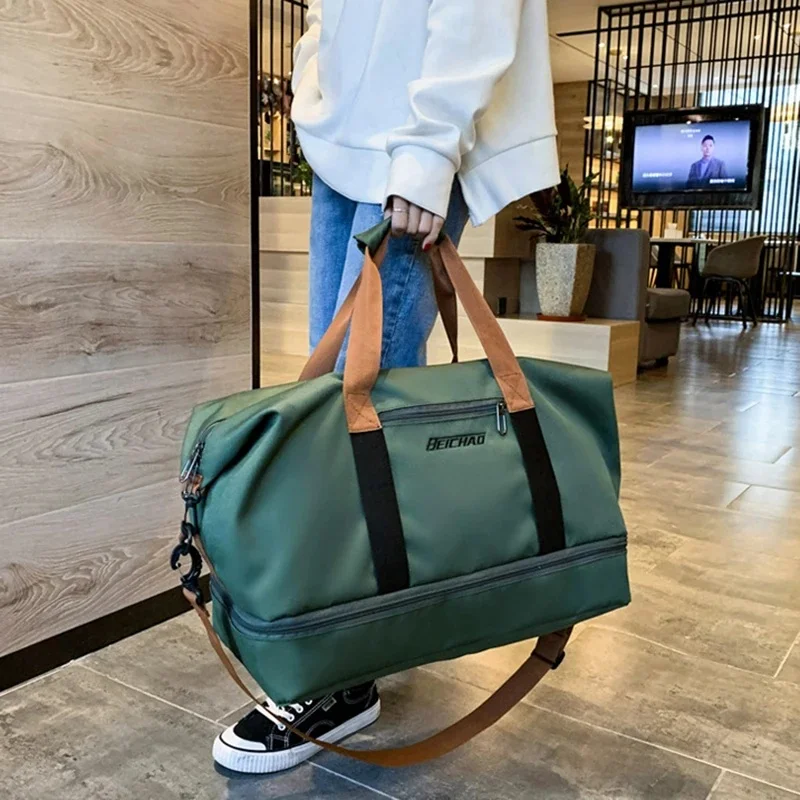 Expandable Waterproof Oxford Cloth Women Duffle Bag Large Capacity One Shoulder Weekend Overnight Handbag Multi-purpose Fitness