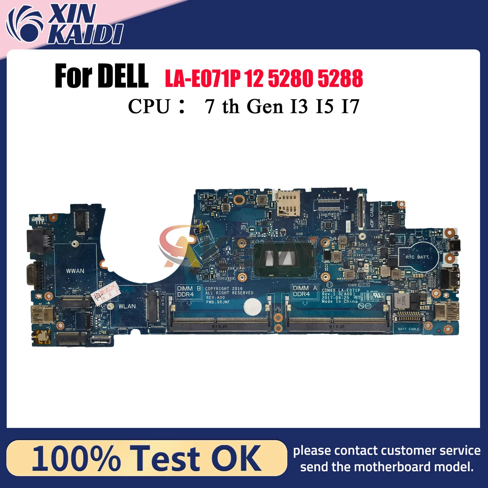 

For Dell Latitude 5280 5288 Laptop Motherboard CDM60 LA-E071P with i3 i5 i7 7th Gen CPU CN-04T711 CN-03Y392 MMMK9 100% Tested OK