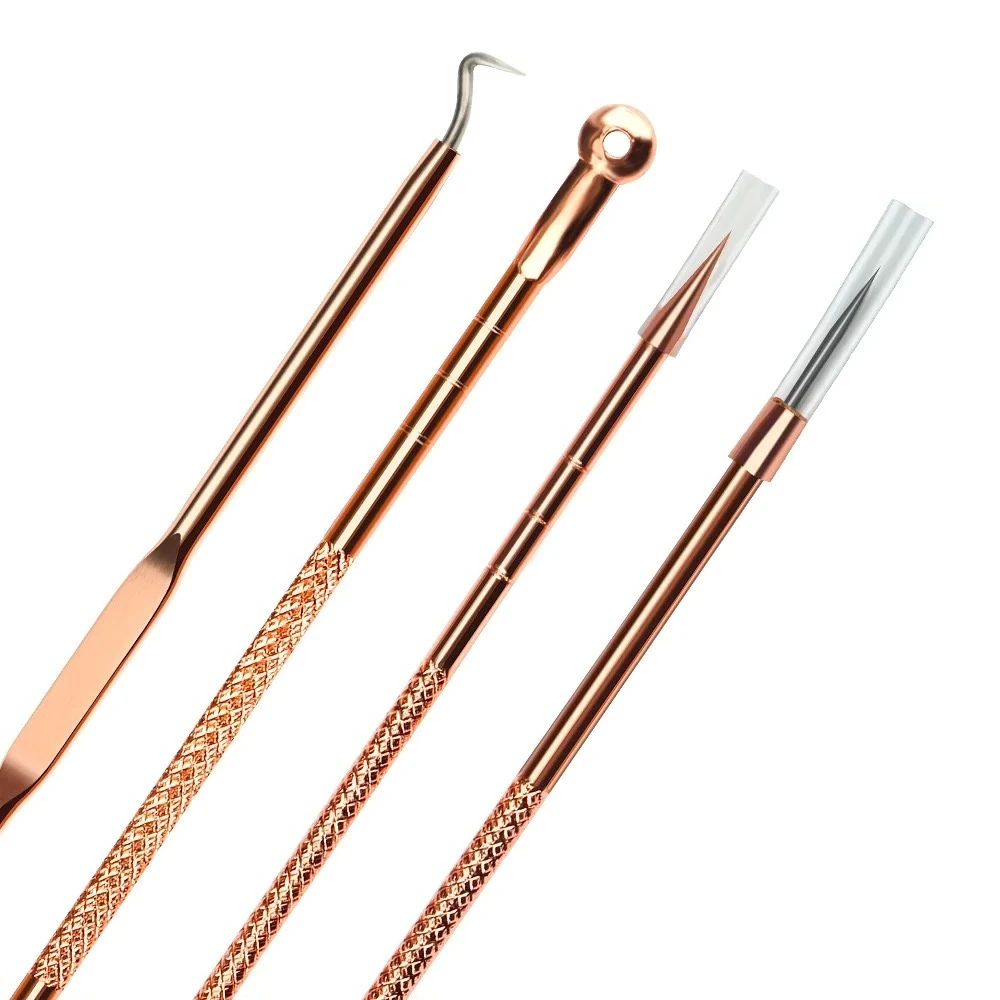 الشظية/الذهب البثرة Comedone حب الشباب بثرة Belmish النازع مزيل الرؤوس السوداء أداة نظيفة ملعقة لأداة العناية بالوجه 1 صندوق 4 قطعة #1