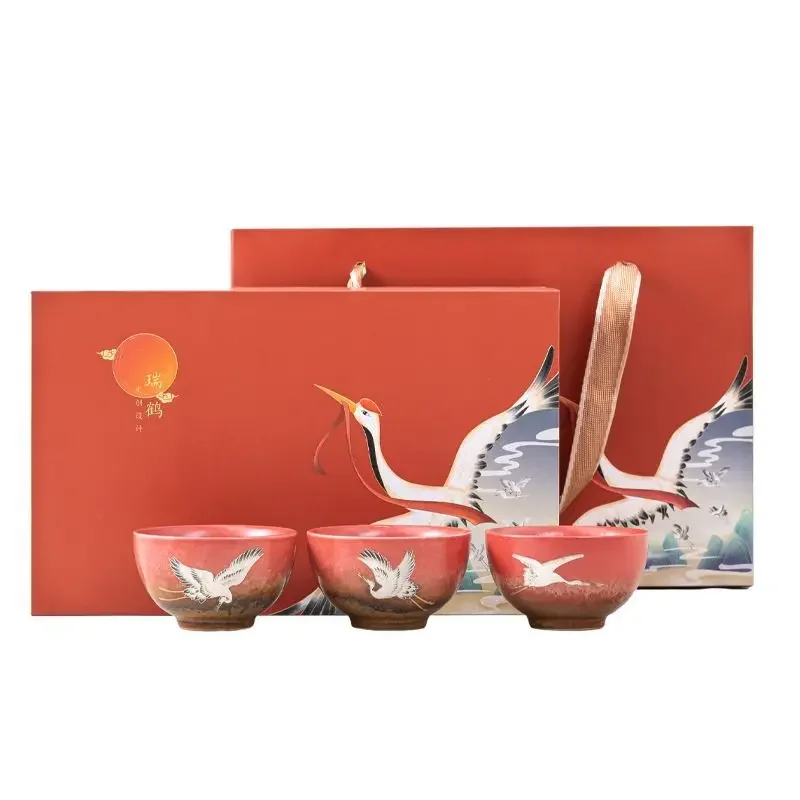 Palace Red Ruhe Tea Set Kung Fu Set Ceramic Teacup Home Retro Chinese Festive Hand Gift Box