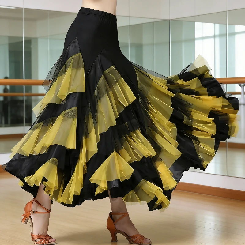 

Пышная длинная юбка-полукруг для бальных танцев, костюм для соревнований по вальсу, современная юбка для социальных танцев с широким подолом