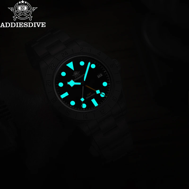 Addiesdive رجل GMT ساعة كوارتز مقاوم للماء 200 متر سوبر مضيئة 39 مللي متر فقاعة زجاج ساعة اليد 316L الفولاذ المقاوم للصدأ الساعات الفاخرة #6