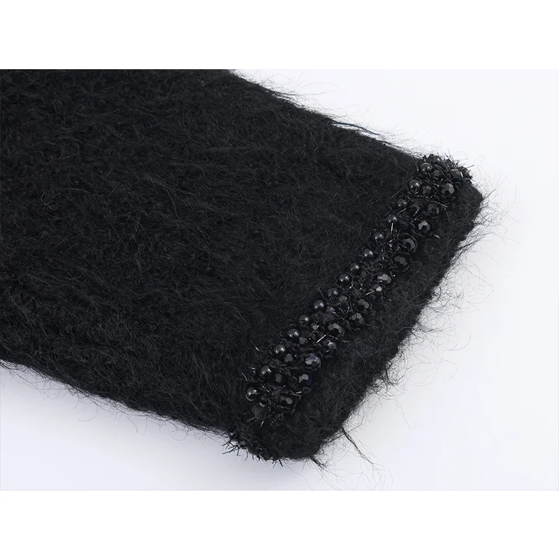 Tidalyf Camicetta pullover lavorata a maglia da donna Moda retrò sottile con perline Elegante maglione da donna Pullover Chic maglione lavorato a maglia giovane