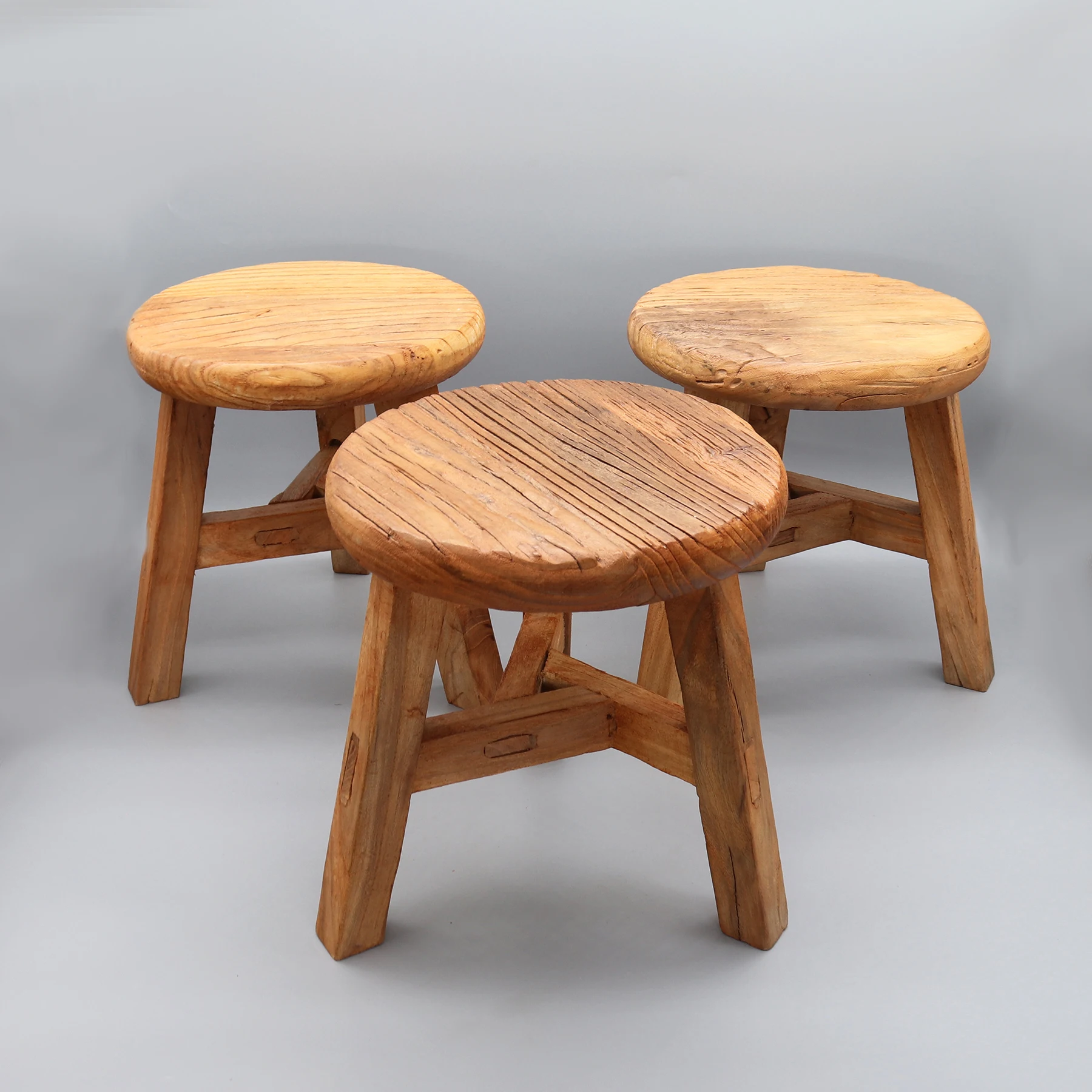 Small Round Stool made from Old Door Wood, Little Side Table, Sturdy Pedestal