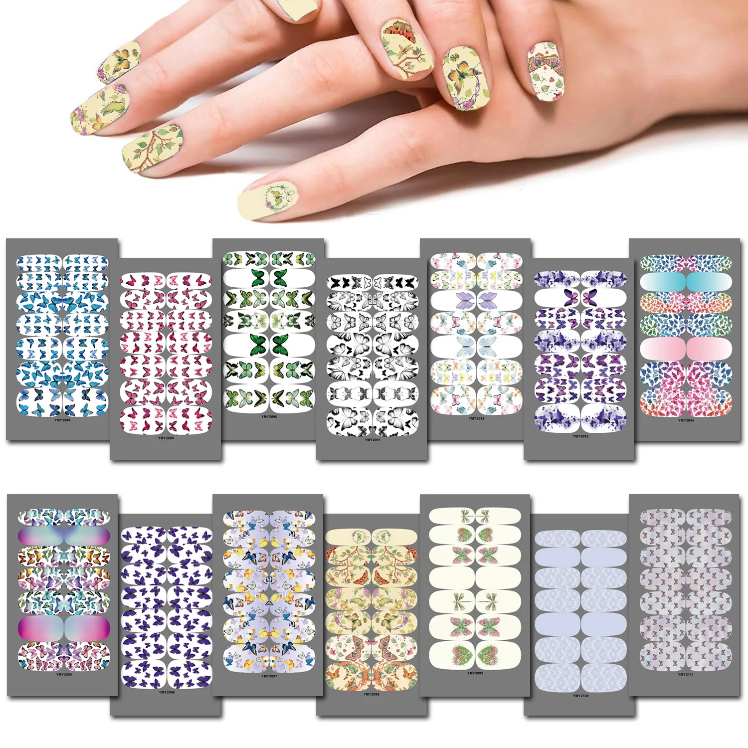 10 fogli/confezione Farfalle Adesivi per unghie Copertura completa Patch per unghie Adesivi per unghie Strisce per smalto per unghie Creazione di nail art fai da te