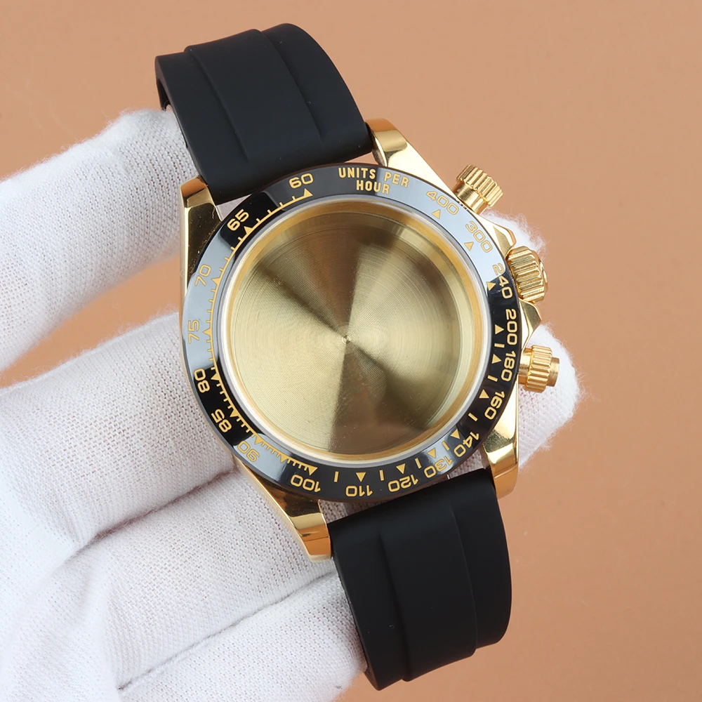 40mm VK63 Chronograph Case For Daytona Sapphire glass Case Waterproof Rubber Strap Fit VK63 VK64 Quartz Movement Stainless Steel