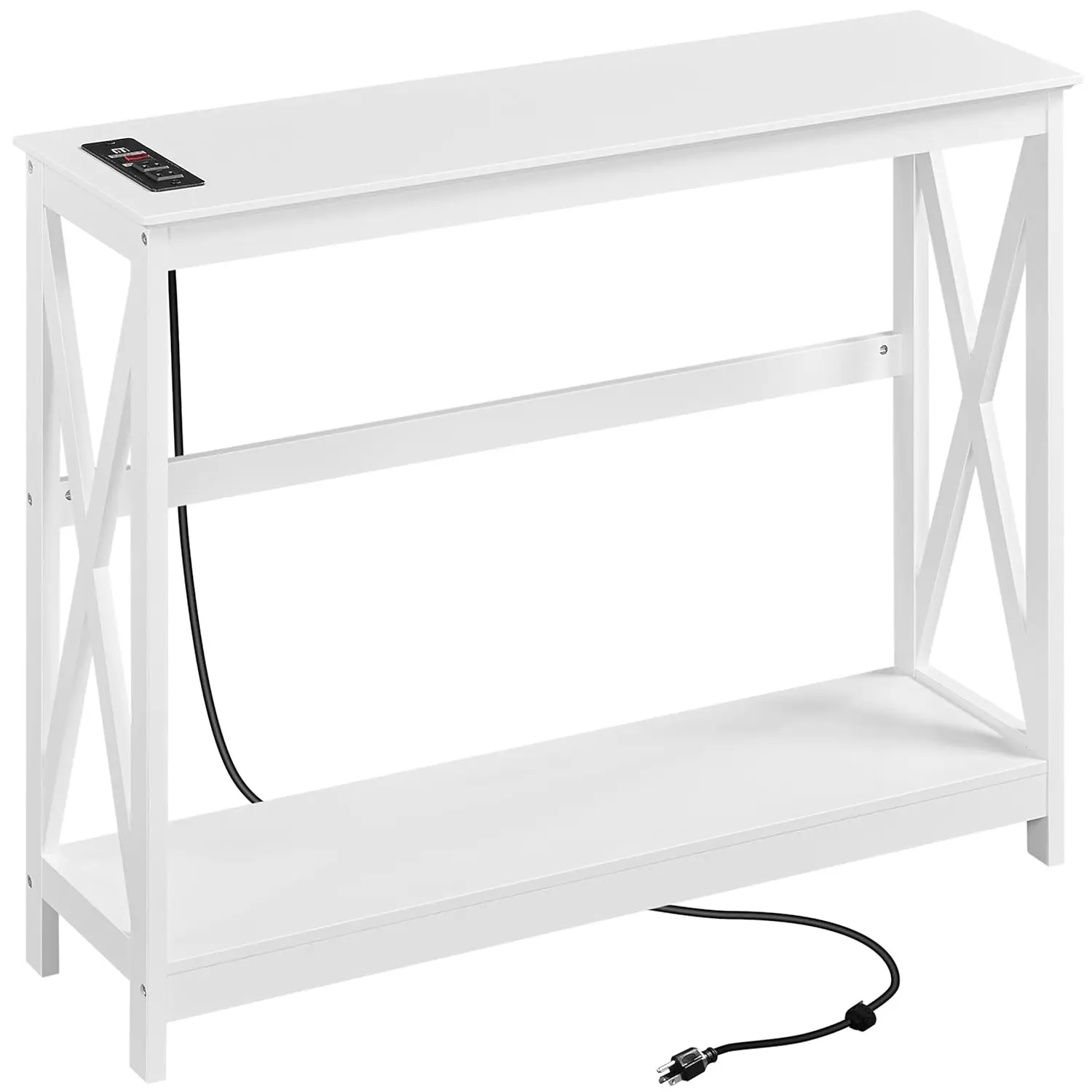 

40in Console Table with Power Outlets Charging Station Wood Storage Shelves for Hallway Bedroom Living Room White, Customized