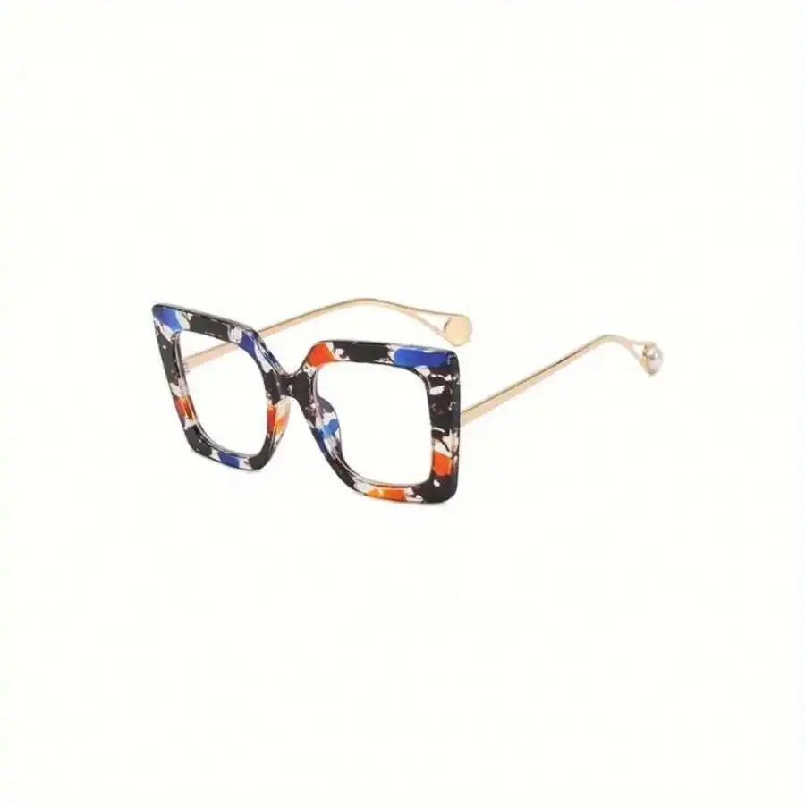 Unisex Large Square Cat Eye Full Frame Decorative Glasses Blue Transparent Brown view 3