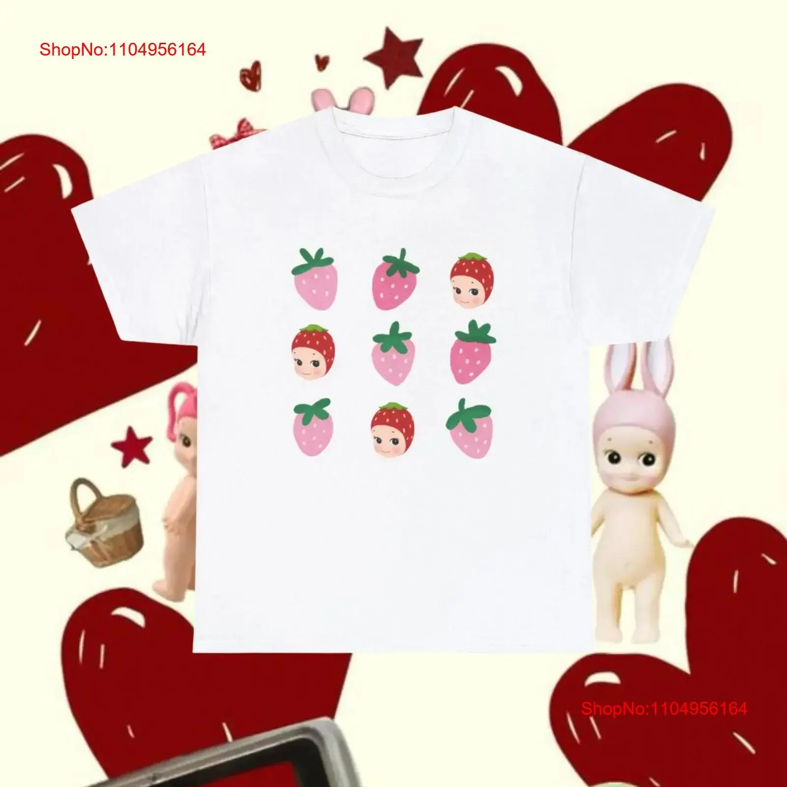 Camiseta de fresa Sonny Angel, ropa Merch para amantes de ella, Top vintage lavado y estirado a la moda para hombre, para uso diario