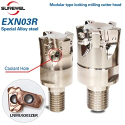 CNC Modular Type Milling Cutter hi-feed milling EXN03R-32-M16 Thread Locking Teeth Type Cutter Head Fit Insert LNMU030310ER