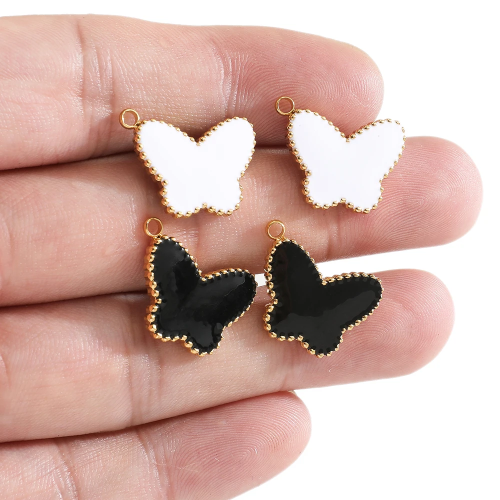 5pcs Stainless Steel White Black Enamel Butterfly Charms for DIY Women Necklace Earrings Making Bracelets Jewelry Findings