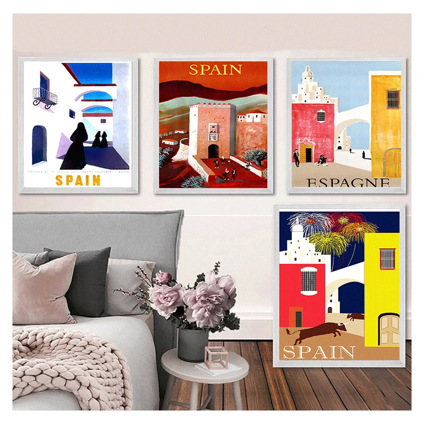 Canvas Painting Vintage Wall Kraft Posters Coated Stickers Home Decorative Pictures Gift Pop Art Travel to Spain Espagne