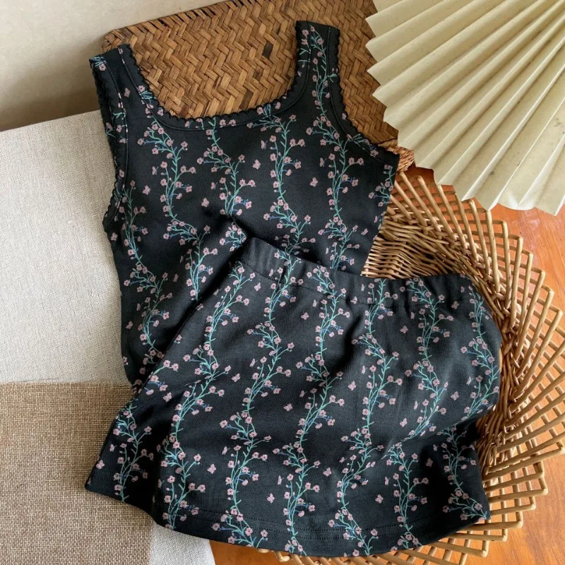 Girls' Summer Niche Floral Vest Skirt Pants Set Baby Chic Camisole Vest Dress Girls Dress Kids Dress Baby Girl Dress