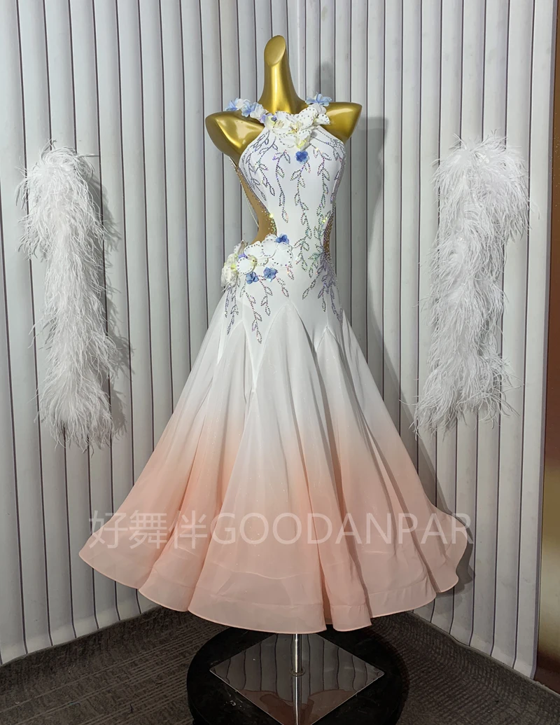 2023 neue Ballroom Dance Wettbewerb Kleider Tanz Kostüme Walzer Kleid Für Tanzen Kleidung Dance Wear Kleid farbverlauf stoff