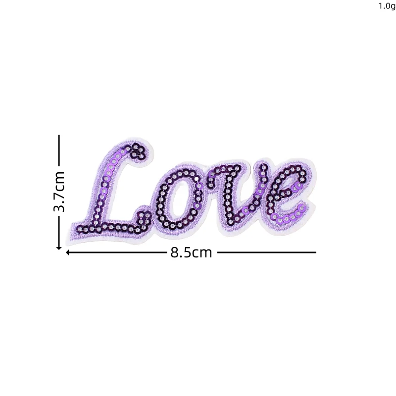 1 piece Sequined Love Heart Patches Iron On Jeans Coats Bags Hats Repair Text Appliques Sewing Badge Wholesale