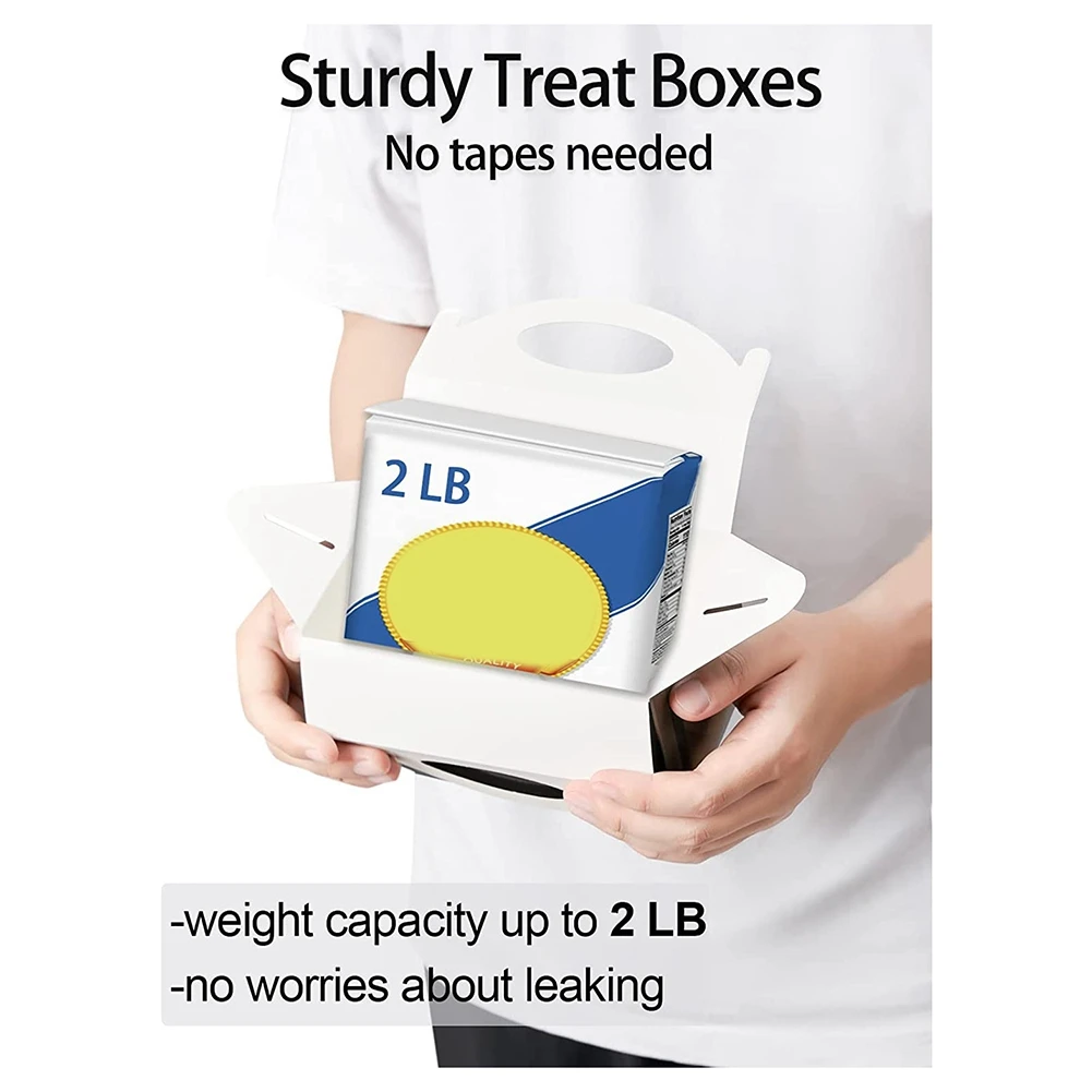 50 Pcs Party Treat Boxes White, Candy Boxes Party Favors with Handle Paper Cookie Gift Bags Gable Boxes Green