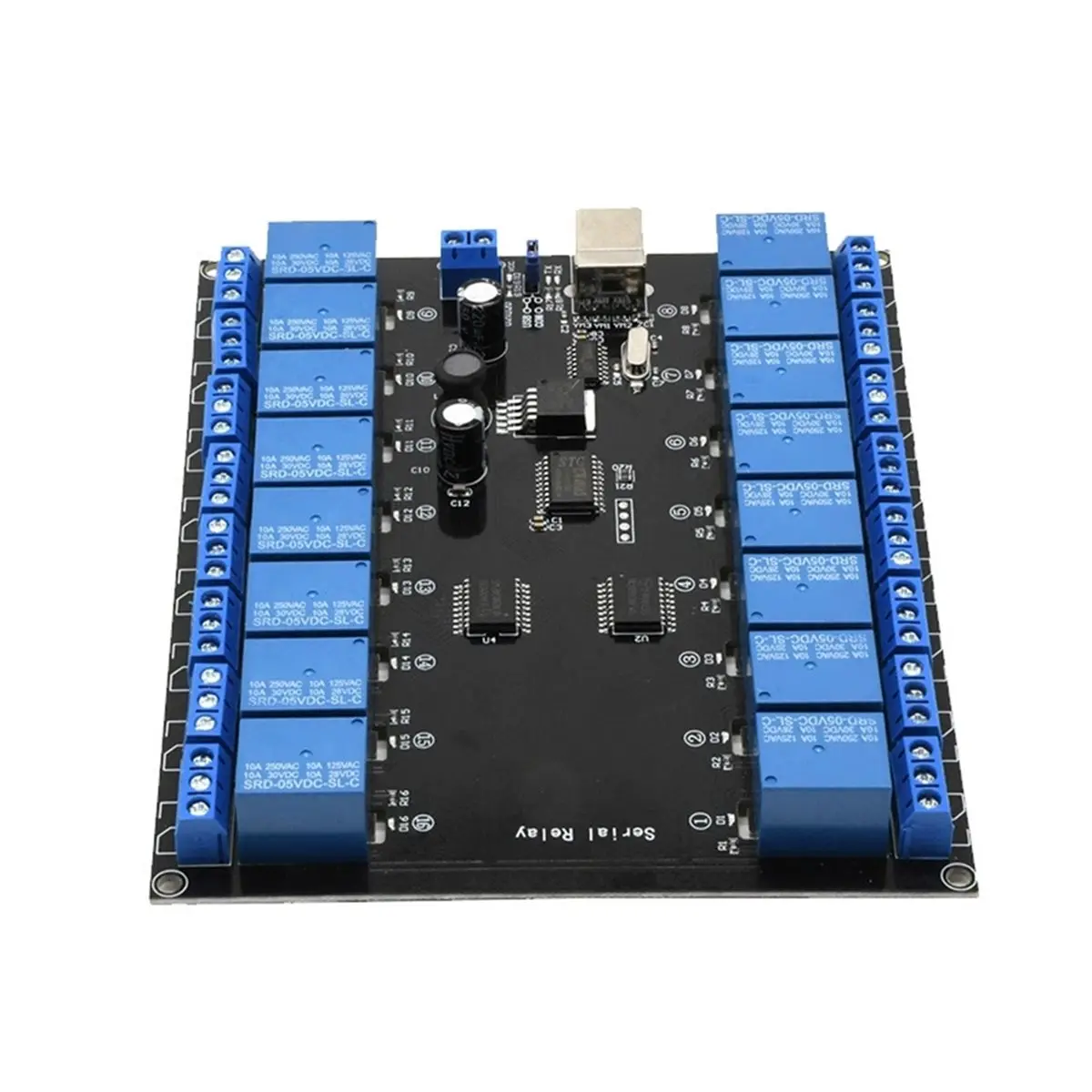 ~【On Sale】DC 7V-38V USB Serial Relay Module 16 Channel USB Power Supply Development Board Relay Module for Smart Home