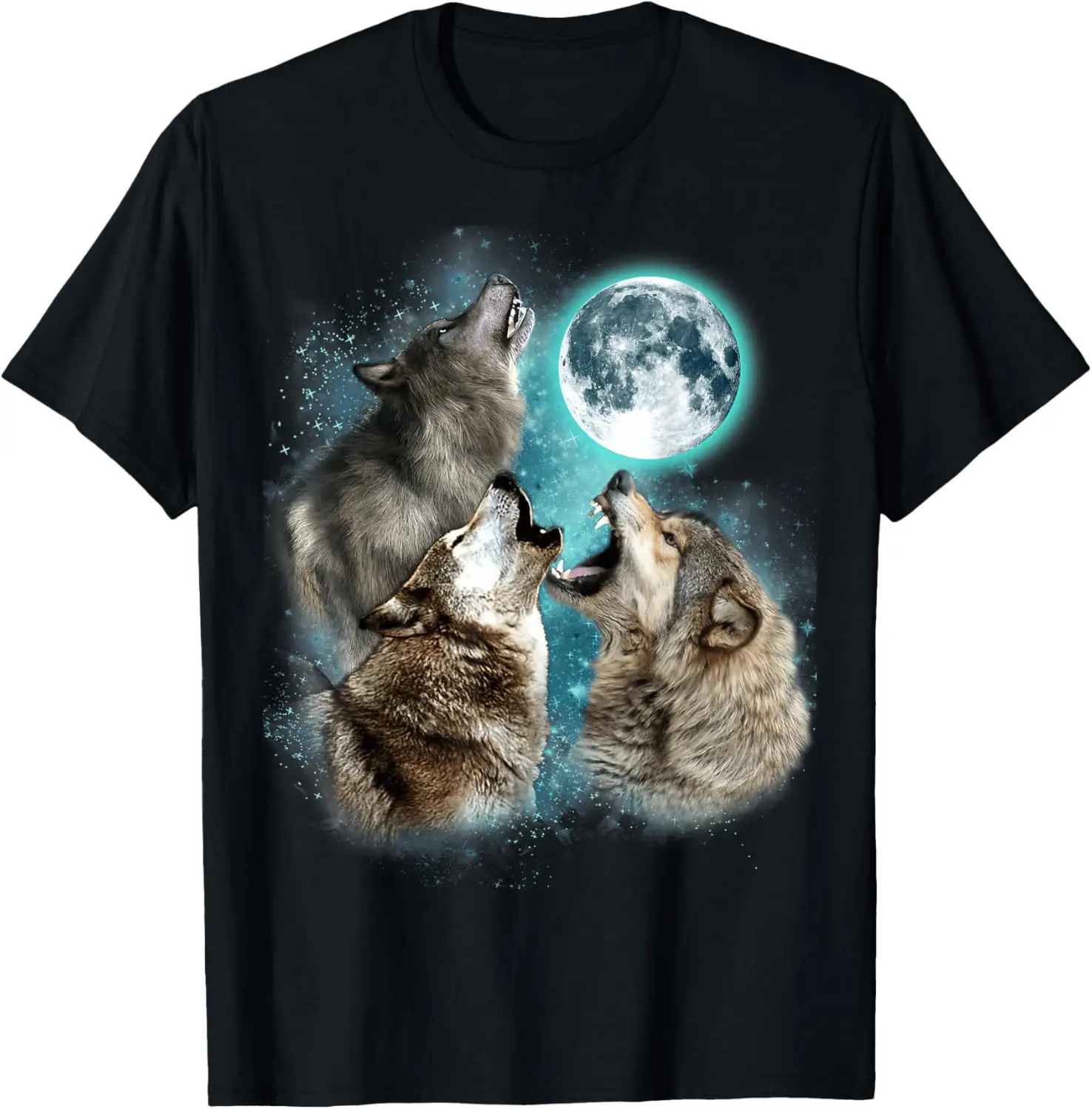3 Moon Howling Wolf Head Funny Wolves For Men Women T-Shirt 100% Cotton Trendy Y2K Short-Sleeve Tee-Soft, Quick-Drying,
