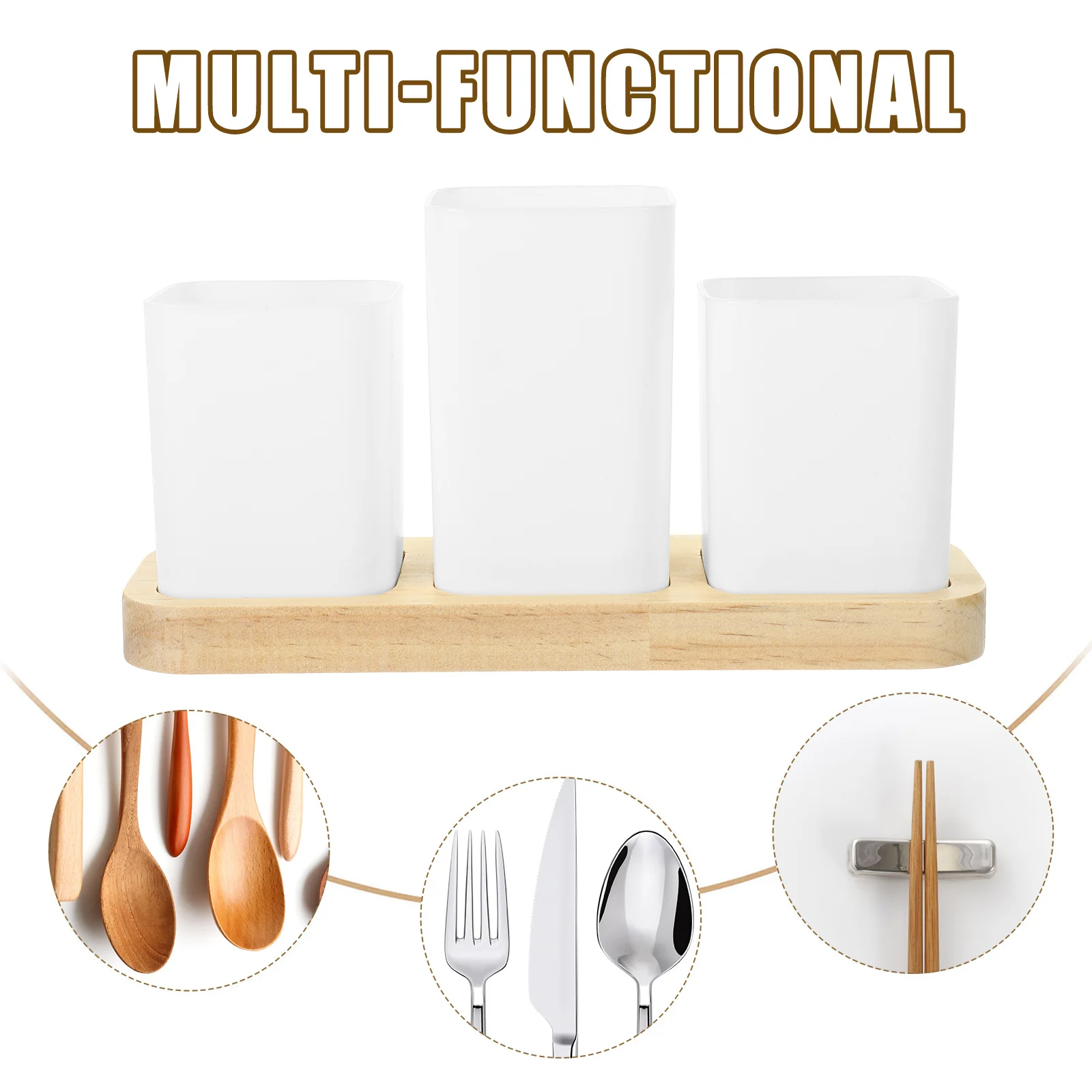 

1pc Bamboo Pp Material Cutlery Organizer Box Multi-Grid Storage Holder Kitchen Utensil Container Household Countertop