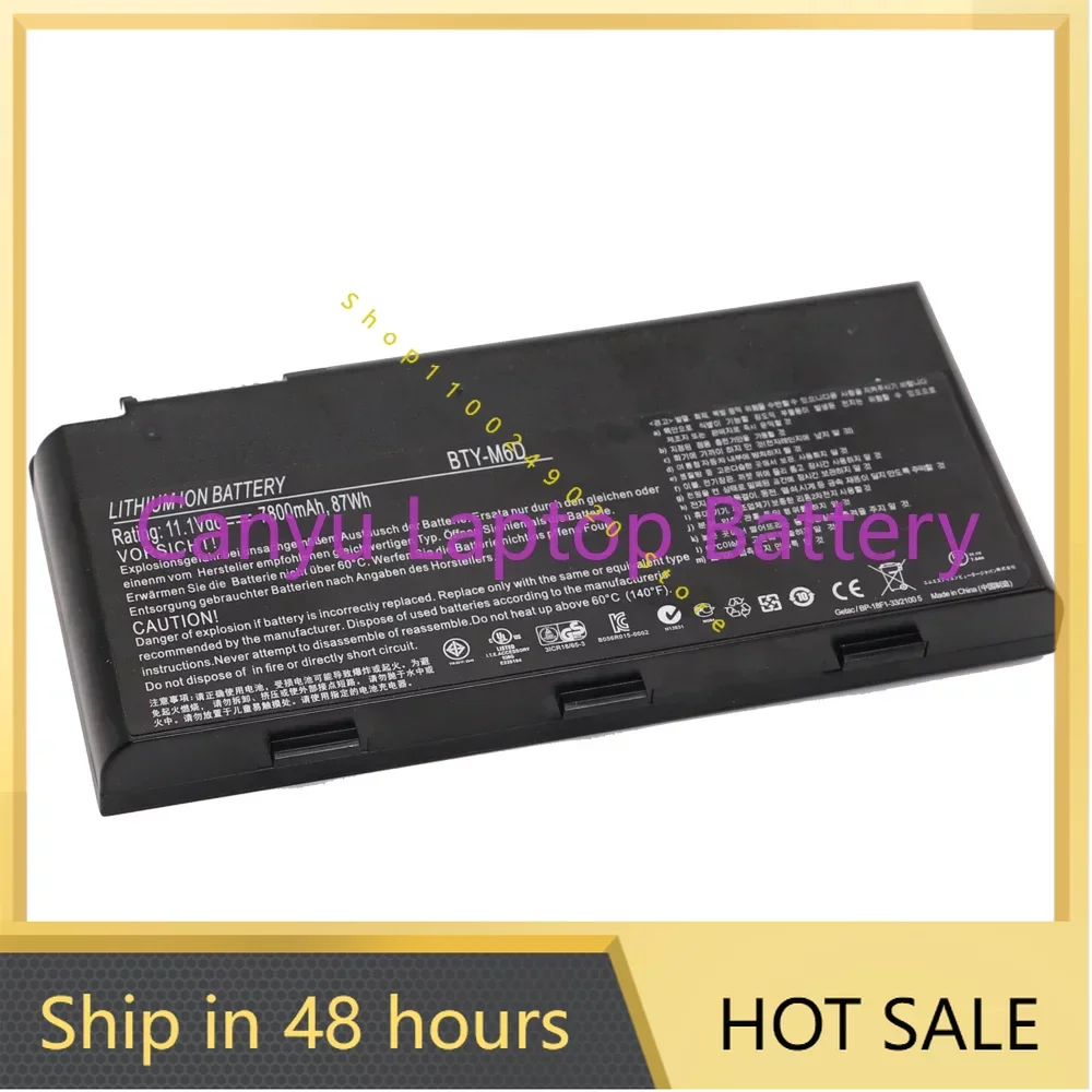 

2024 New BTY-M6D Battery for MSI GT60 GT70 GX780R GX680 GX780 GT780R GT660R GT663R GX660 GT680R GT783R 9CELLS 7800mAh 87Wh