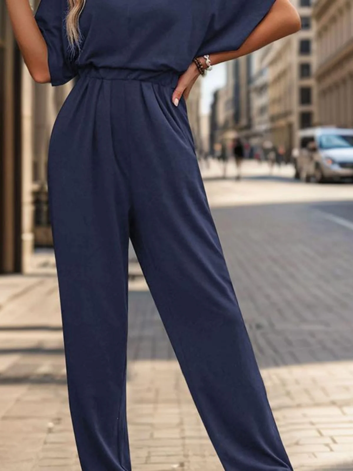 

ort-Sved One-Piece Pants Women's Casual Straight Leg Long Suit Polyester Fiber mid Waist Versatile Sle