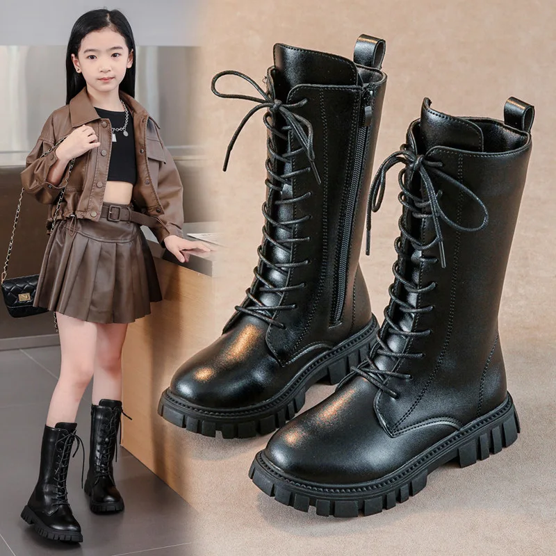 Autumn Winter Boots for Teen Girls Anti-Slip Punk Gothic Ankle Boot Daily Wear Mid-Calf Faux Leather Elegant Zipper Combat Shoes