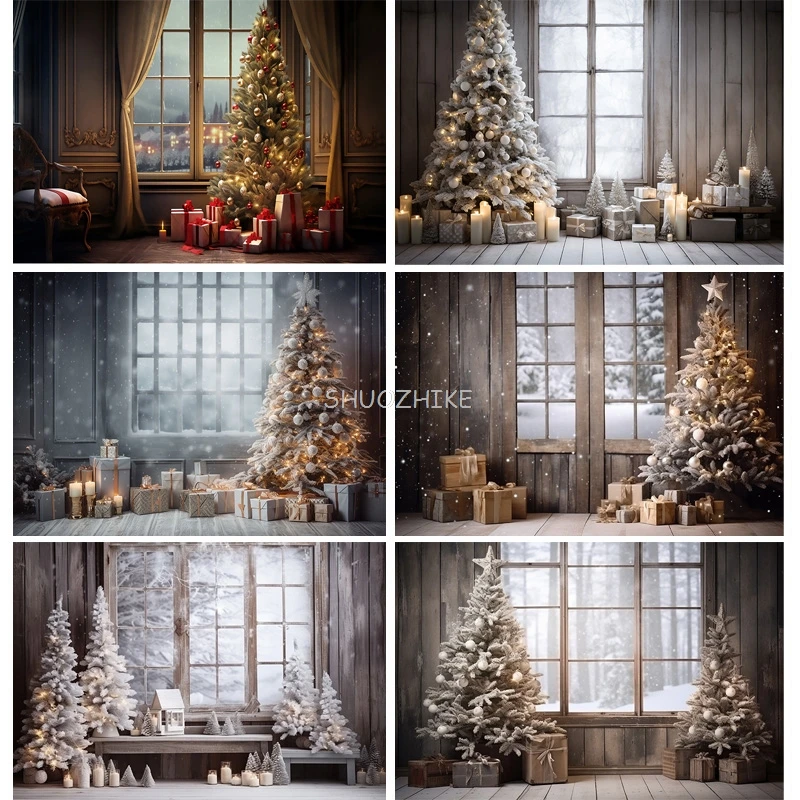 Christmas Day New Year Decoration Photography Backdrops Pinecones Snow Fireplace Xmas Tree Winter Holiday Party Background DT-96