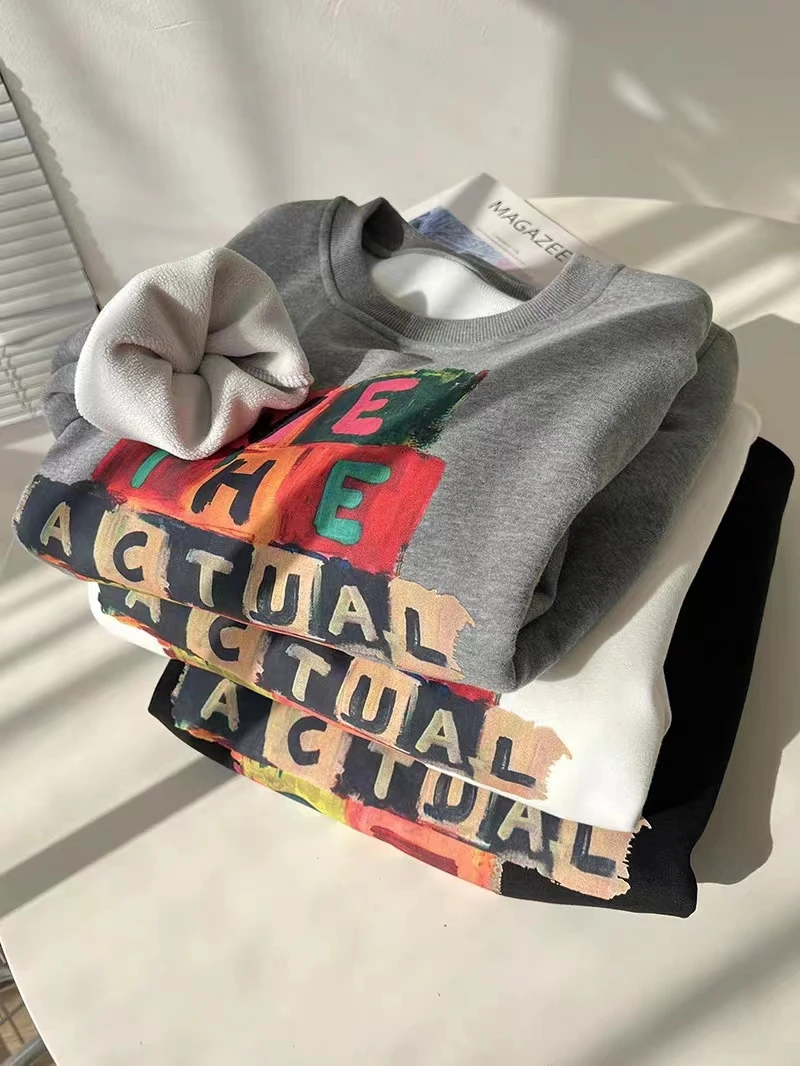 

Утепленный флисовый свитшот с круглым вырезом для мужчин, осенне-зимняя верхняя одежда, без фирменной этикетки, оверсайз, повседневный уличный стиль