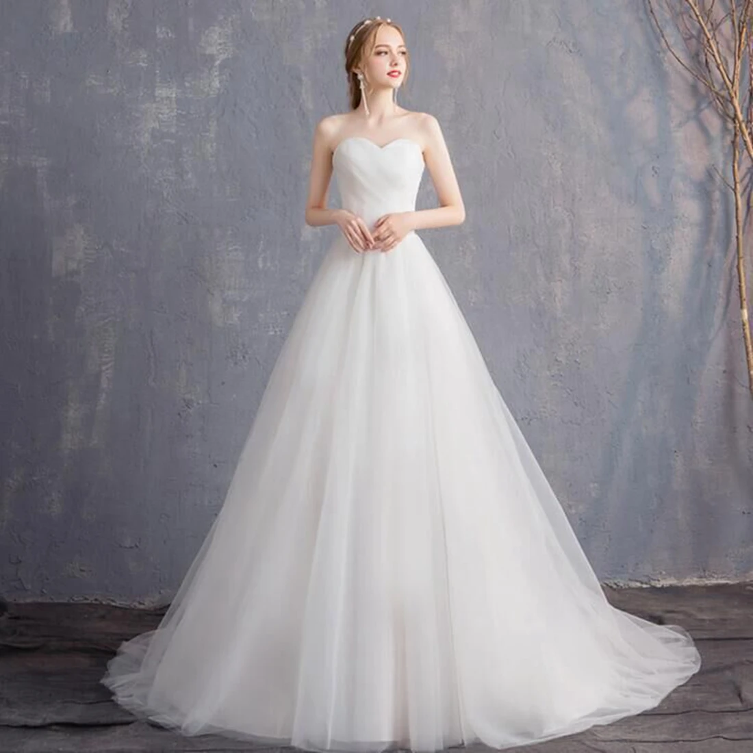 Robe de mariée trapèze en tulle avec plis, chérie élégante