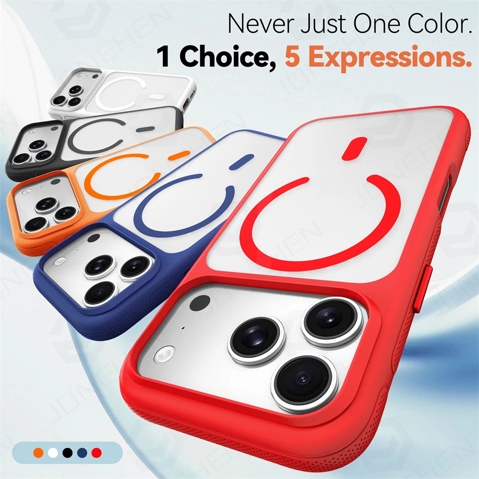 For Magsafe Skin Feel Transparent Phone Case For iPhone 17 16 15 Plus 14 13 12 18 Pro Max Metal Buttons Siliconen Bumper Cover