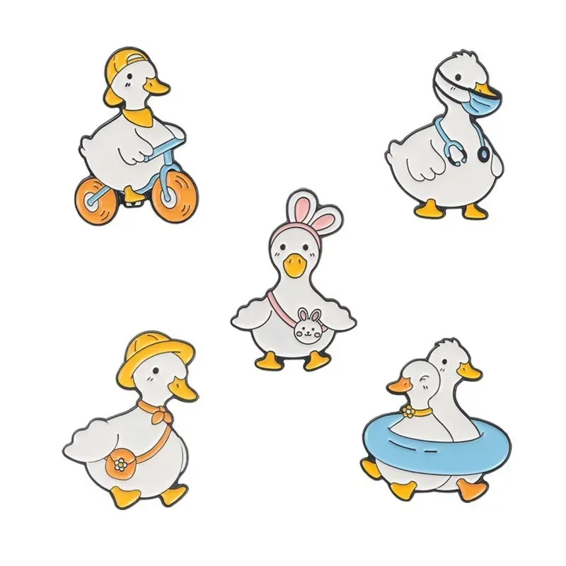 Imagem -04 - Metal Esmalte Broche Pinos Cute Duck Series Grupo Broche de Ganso Branco Etiqueta Bolsa Mochila Jóias Presente 24 Pcs