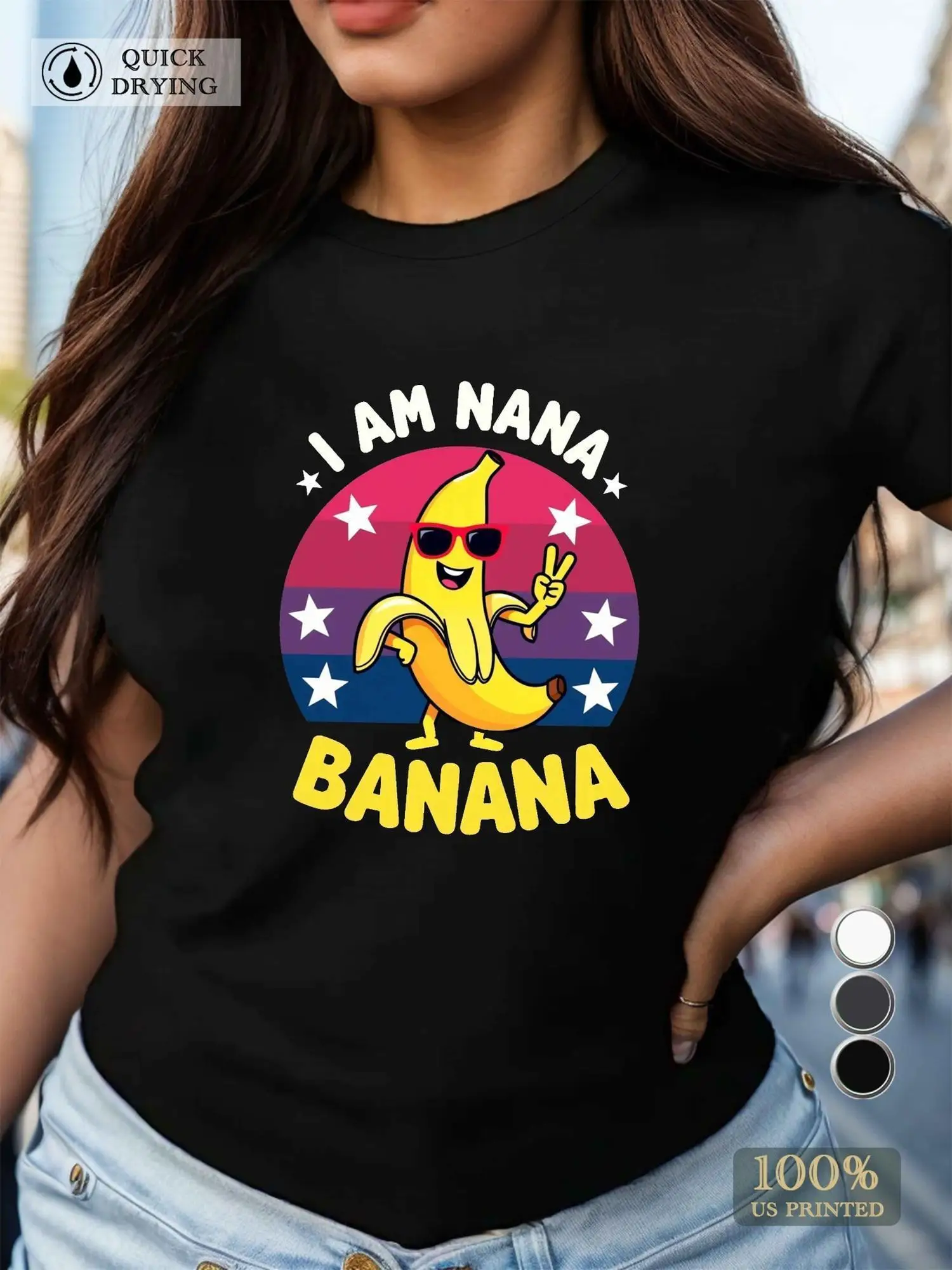 

Женская комбинированная футболка с рисунком I AM NANA BANANA