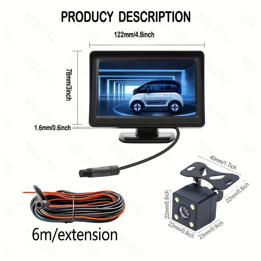 4.3 Display the Reversing Image Backup Camera Car Rear View HD Parking System Night Vision +4.3
