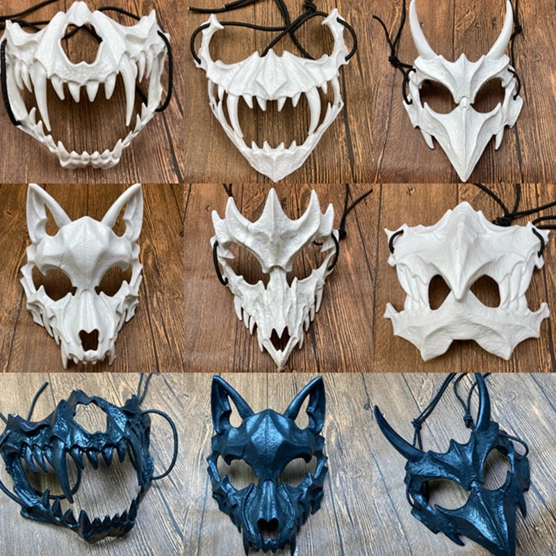 Japanese Halloween Japanese Dragon God Werewolf Mask Cosplay Animal Skeleton Mask Unisex Plastic Party Stage Show Mask  DropShip