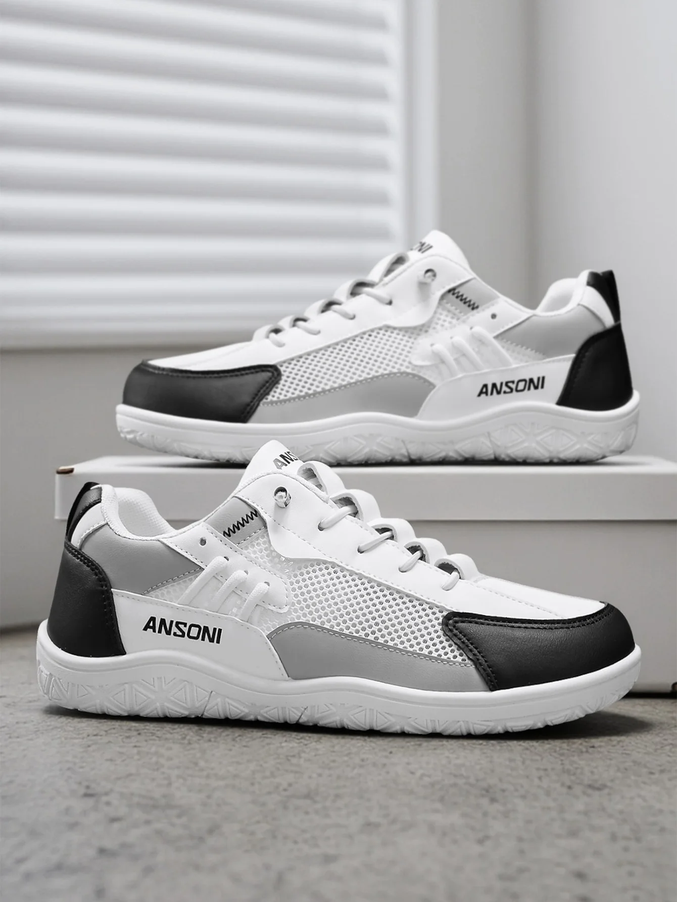 Men's Low-Top Mesh Color Block Sneakers with Elastic No-Tie Laces, Lightweight All-Match Shoes for Daily Walking
