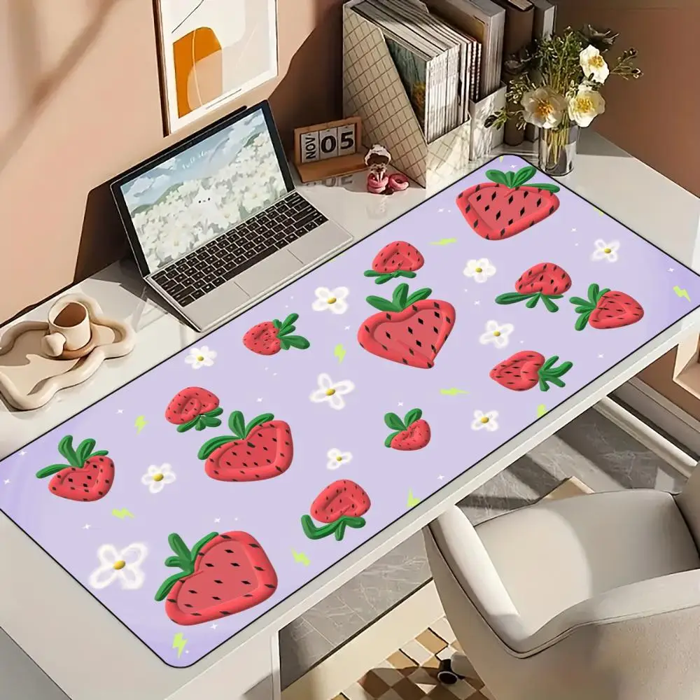 Strawberry pattern theme Mouse Pad Desk Mat with Stitched Edge Rubber anti-slip base pc accessories Gaming mat Extended mousepad