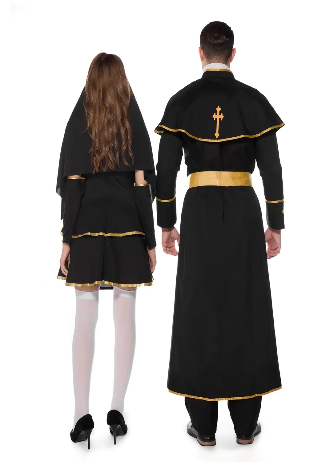 Halloween Carnival Nun Priest Missionary Couple Role Play Costume Masquerade Horror Evil Priest