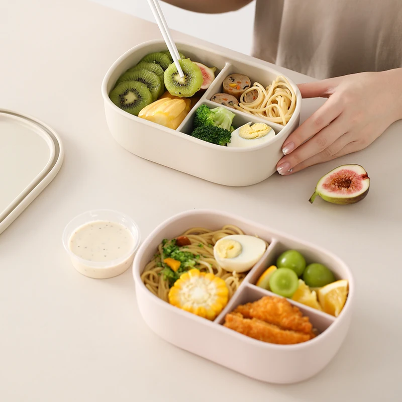 3-Grid 900ml Silicone Lunch Box With Lid Microwaveable Fruit Lunch Box Refrigerator Fresh-Keeping Box Picnic Outdoor Lunch Box