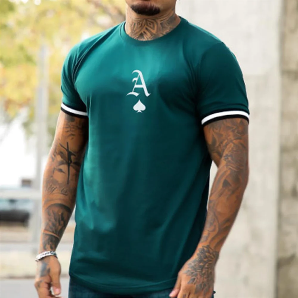 2023 Oversized T-shirt Men\'s T shirt Summer Men\'s Street Style Round Neck Shirt Fashion Poker Short Sleeve Zebra Stripe Printed