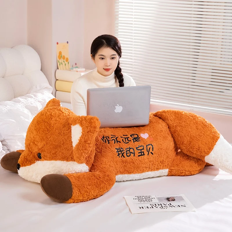 80cm Big Kawaii Fox Plush Toys Cartoon Stuffed Animal Cute Soft Cuddly Baby Plushie Pillow Lie Prone Toy for Girls Gift Decor