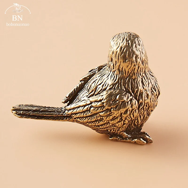 Small Sparrow Statue Metal Brass Tea Pet Table Ornament Home Decoration Accessories Retro Bird Animal Figurines Miniatures Craft